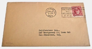 1923 BALTIMORE STREETCAR BALTIMORE & ARLINGTON RPO HANDLED ENVELOPE - Picture 1 of 1