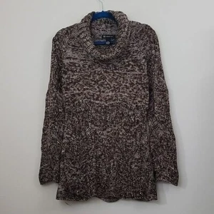 INC Brown & Tan Variegated Knit Tunic Cowl Neck Pullover Sweater M - Picture 1 of 12