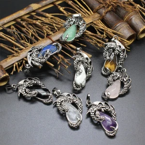 Natural Dragon Crystal Pendant Necklace Gem Stone Quartz Oval Man Women Healing - Picture 1 of 12