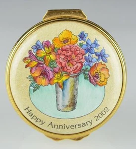 HALCYON DAYS ENAMELS ENGLAND-HAPPY ANNIVERSARY 2002-TRINKET BOX-FLORAL DESIGN - Picture 1 of 9
