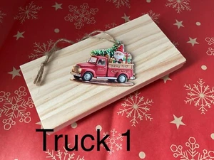 Christmas traditional red truck, wooden xmas ornament hanging tree decoration. - Picture 1 of 6
