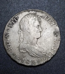 1822 Potosi PJ Bolivia Moneta Coloniale Cromata 8 Toni Reali Dettagli XF $1 - Foto 1 di 6