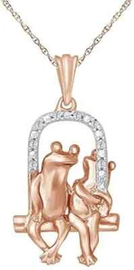 Loved Frogs Pendant Necklace Simulated Diamond 14K Rose Gold Plated Silver 18" - Picture 1 of 1