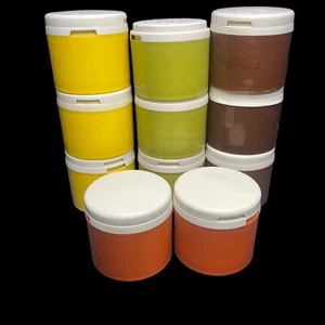 Lote de 11 contenedores agitadores de especias de tupperware apilables vintage tapas de color cosecha - Imagen 1 de 12