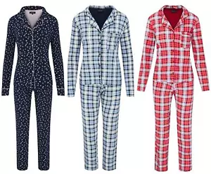 Ladies Button Up Pyjamas Cotton Rich PJ'S Stretch BOXED GIFT RRP £40 - Picture 1 of 26