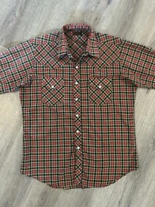 Alexander’s Western Pearl Snap Shirt Large Red Multicolor Plaid Long Sleeve EC - Picture 1 of 7