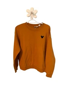 Divided H&M Womens Musturd Yellow Crew Neck Mickey Mouse Sweatshirt Size L - Picture 1 of 6