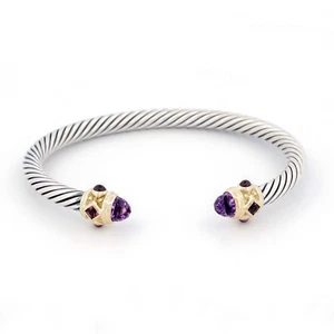Yurman 5mm Amethyst Pink Tourmaline Rhodolite Renaissance 925/14K Gold Bracelet - Picture 1 of 6
