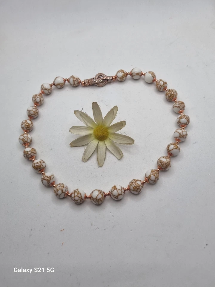 COLLANA IN AGATA BIANCA marezzata rame, sottogiacca, set, completo - Immagine 1 di 4