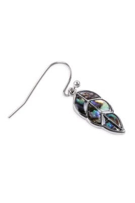 Silver Plated Abalone Shell Leaf Earrings Pierced Summer Travel  - Image 1 of 2