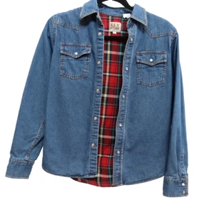Ely Cattleman Size Large Flannel Lined Denim Pearl Snap Jean Shirt Boy's Jacket - Picture 1 of 15