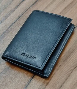 Personalised Engraved Slim Genuine Leather RFID Blocking Wallet Gift for Him Men - Picture 1 of 4