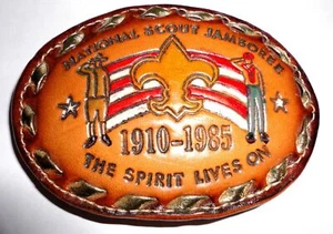 1985 National Jamboree Leather Belt Buckle - Boy Scouts of America - Picture 1 of 1