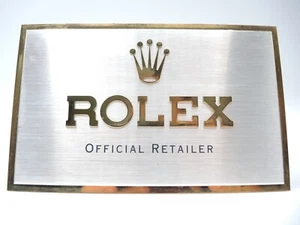 NICE VINTAGE RARE ROLEX OFFICIAL RETAILER BRASS PLAQUE STORE DISPLAY TWO-TONE - Picture 1 of 7
