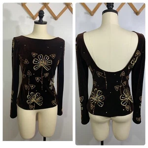 Vintage Shirt 1990s Y2K Club Sequin Velvet 4 - Picture 1 of 12
