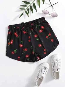 Shein girls 10yrs cherry print high waist dolphin hem shorts black nip - Picture 1 of 2