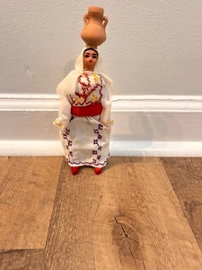Arab National Costume Doll- 8" wood/fabric/ wire w/ ceramic pot - Picture 1 of 5