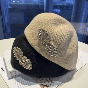 Cappello berretto donna lavorato a maglia strass cappello fiore artista pittore cappello retrò inverno - Foto 1 di 15