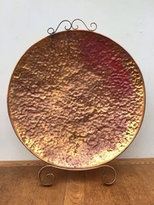 VINTAGE ART DECO ROUND COPPER FIRE SCREEN, HAND HAMMERED DECORORATION - Picture 1 of 14