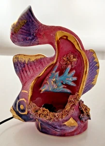 Vallauris, lampe poisson rose mauve et or Souvenir de Toulon - Picture 1 of 9