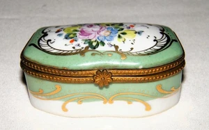 Antik Vintage DnT LIMOGES FRANKREICH PORZELLAN SCHMUCKKÄSTCHEN grün~gold~gemarkt - Bild 1 von 15
