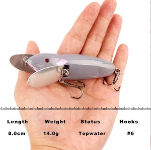 Topwater Lure 8cm 14g Rat Bait Metal Blade Wings Mouse Fishing Lures for Bass - Picture 1 of 29