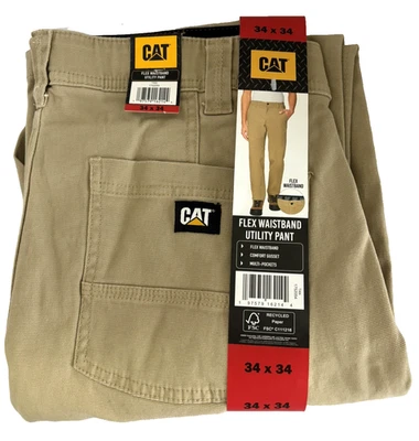 CAT мужской гибкий пояс общего назначения брюки желтовато-коричневый / 34 X 34 мульти карманы (новый с Ярлыками) - Изображение 1 из 4