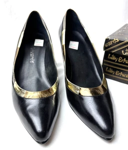 Vintage ~ Lilly Edwards 3" schwarze Lederpumps mit Goldakzenten Gr. 10M neu - Bild 1 von 11