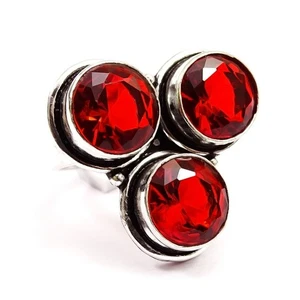 Red Garnet Quartz Simulated Gemstone Handmade Silver Plated Ring 5.75'' T066 - Picture 1 of 4