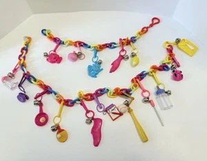 Vintage 80s Plastic Chain Charm Necklace / Bracelet 16 Clip Bell Charms - Picture 1 of 9