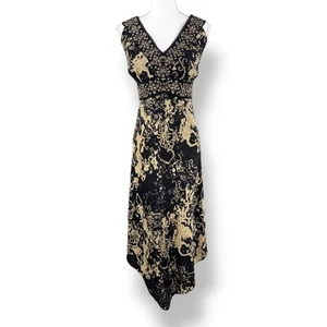 INC Women's Vintage Embroidered 100% Silk Handkerchief Hem Dress Size 10 Black - Picture 1 of 13