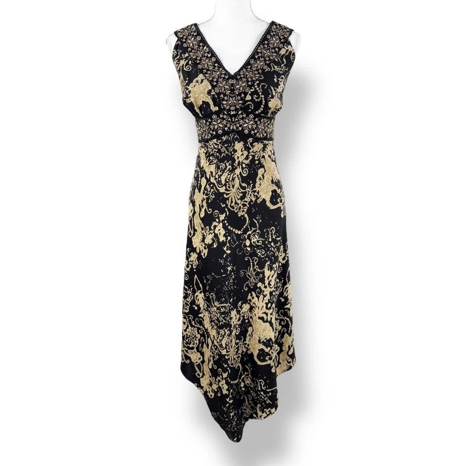 INC Women's Vintage Embroidered 100% Silk Handkerchief Hem Dress Size 10 Black - Image 1 of 4