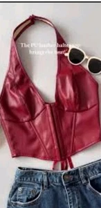 Ladies Dark Red Corset Halter Neck Top Size M UK 12 - Picture 1 of 4