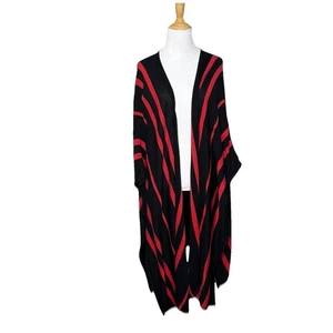 Pendleton Red Black Striped Sweater Cardigan Duster  Open Womens L XL - Picture 1 of 7