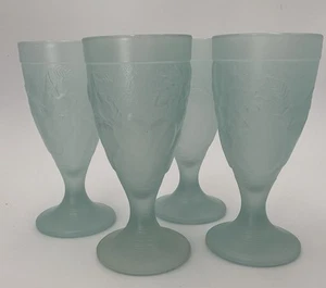 Vintage Luminarc French Frosted Mint Kelche 4er Set geprägt mit Obst Design - Bild 1 von 9
