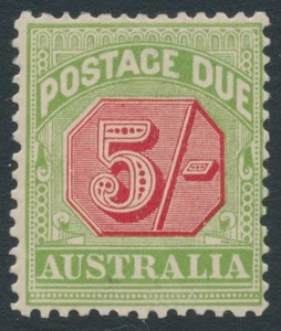 AUSTRALIA - 1909 5/- red/green Postage Due, p.12:12½, crown A wmk, MH – SG # D71 - Picture 1 of 2