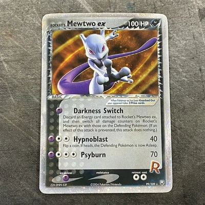 Pokemon Rocket’s Mewtwo EX Holo 99/109 Rocket EX Returns HEAVILY DAMAGED - Image 1 of 4
