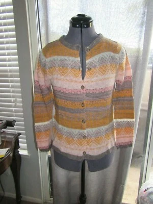 CUTE! Sparrow (Anthropologie) Orange Stripe Wool/Cashmere 3/4 Sleeve Cardigan, M - Image 1 of 3