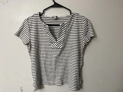 Nautica Shirt Women Medium Blue White Striped V Neck Shirt  Blouse - Image 1 of 4
