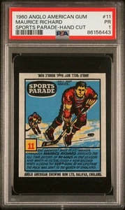 1960 MAURICE RICHARD ANGLO AMERICAN GUM SPORTS PARADE HAND-CUT #11 (PSA 1) - Picture 1 of 1