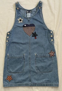 Vtg 90s Applique Denim Jean Jumper Shift True Blue Women's Small Cottagecore - Picture 1 of 14