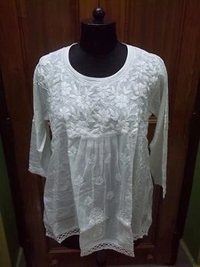 S L XL ARTISAN ETHNIC CHIKAN EMBROIDERY 100% COTTON HANDMADE KURTI KURTA TOP - Bild 1 von 6