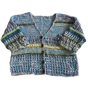 Handmade Womens Crochet Indie Boho Cottage Artsy Cotton Cardigan Sweater Size S - Picture 1 of 9