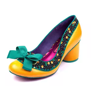 Poetic Licence NEW Mitzi yellow mustard black teal cherry mid heel shoes sz 3-9 - Picture 1 of 5