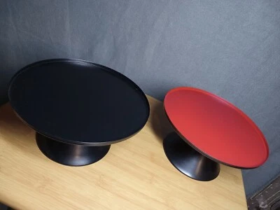 set 2 tin food snack cake candle candy cookie pillar holders stand platter tray - Image 1 of 4