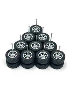 5 Sets 14mm Off Road Silver  6 Spoke  Rims & Real Riders Rubber Tires  Hot Wheel - Picture 1 of 10