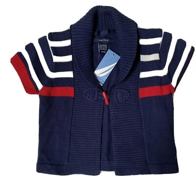 Cárdigan Nautica Niñas Rojo Blanco y Azul Rayas Un Botón Manga Corta Talla 4 Foto 1 de 4