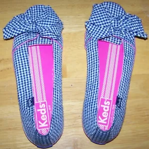 Damengröße 7 Keds Slipper flache Schuhe marineblau/weiß Gingham-Schleife Verzierung gebraucht, in einwandfreiem Zustand - Bild 1 von 13