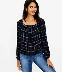 LOFT - Camicetta Peplum a quadri collo quadrato - Medium - Nero Multi - Foto 1 di 12