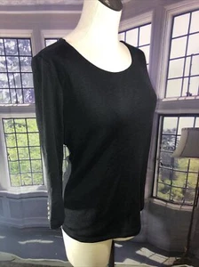 Roz & Ali L Black Top Boat Neck Button Accent 3/4 Sleeve - Picture 1 of 12